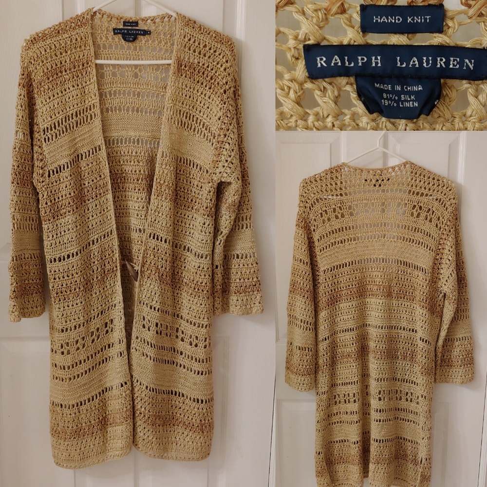 Ralph Lauren hand knit silk linen shrug cardigan M